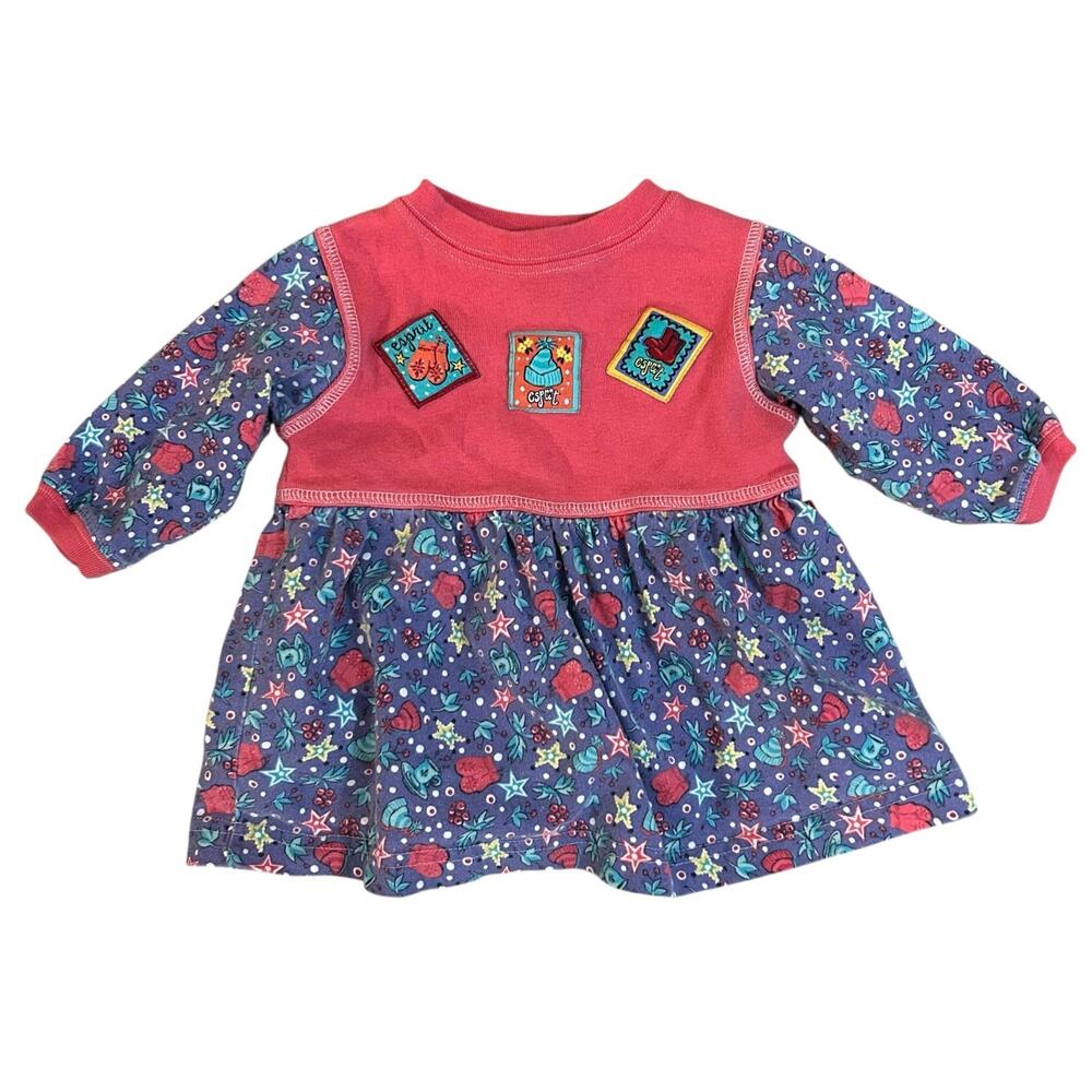 Vintage 90s Esprit Baby Long Sleeve Cotton Dress Size 12 Months Winter Themed
